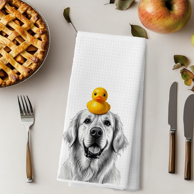 LUKIPOM Golden Retriever with Rubber Duck Hand Towels for Bathroom, Dog Bathroom Decor, Kids Hand Towels, Gifts for Golden Retriever Lovers Women Men, 16x24 Inches - Image 5